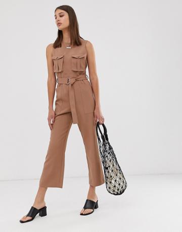 Asos White Sleeveless D-ring Jumpsuit - Brown