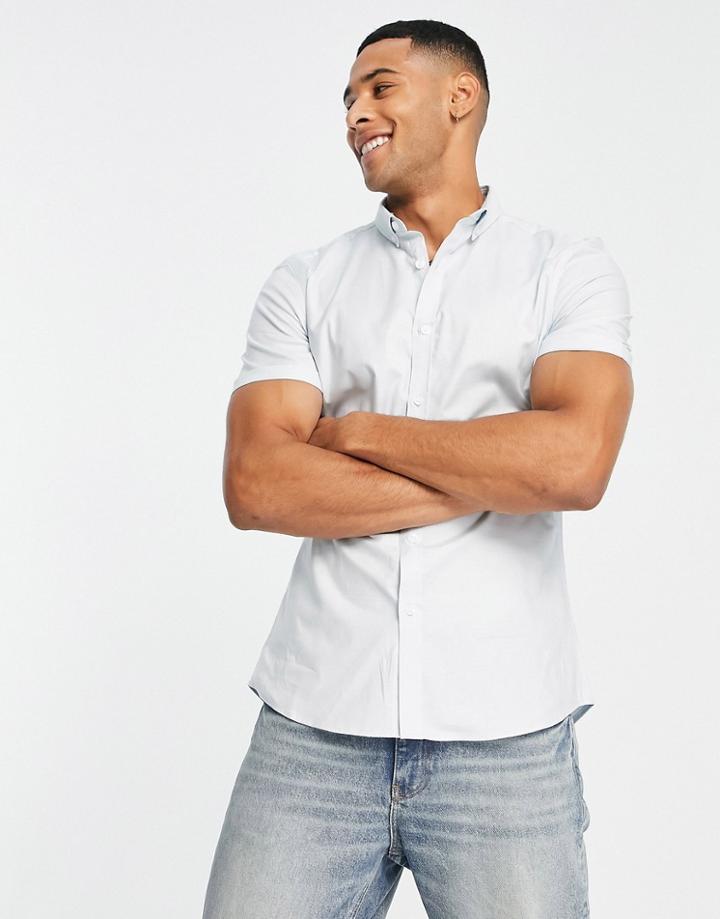 New Look Smart Short Sleeve Muscle Fit Oxford Shirt In Light Blue