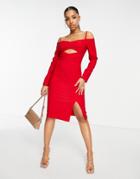 Trendyol Long Sleeve Open Shoulder Dress In Red