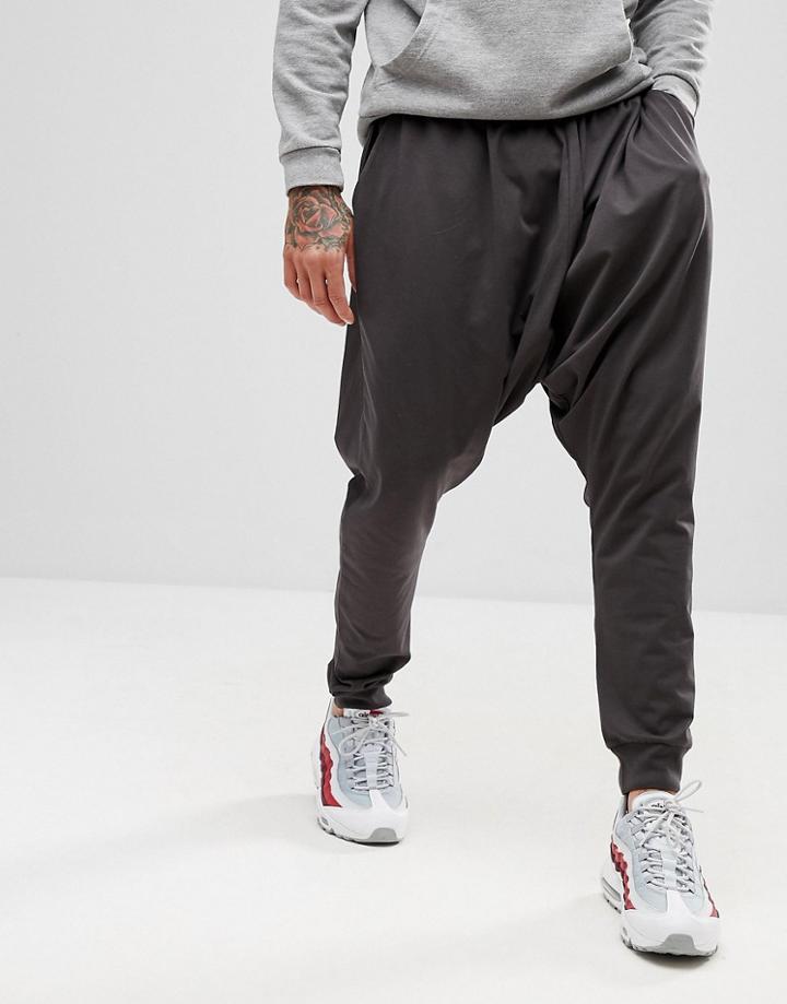Asos Lightweight Extreme Drop Crotch Jogger In Washed Black - Black