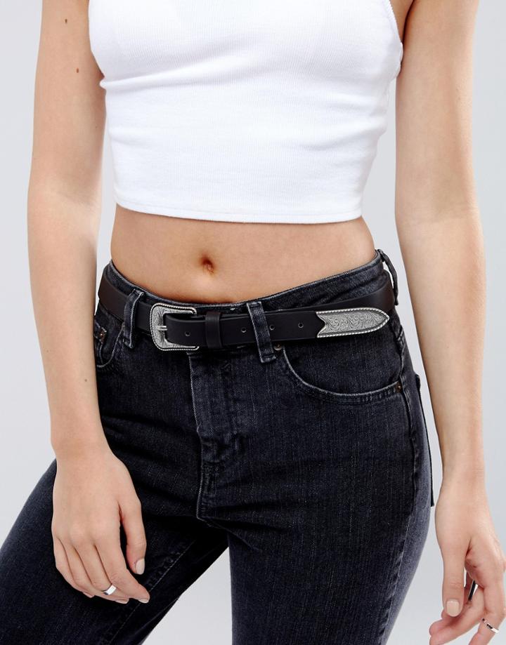 Asos Long Tipped Western Waist And Hip Belt Water Based Pu - Black