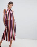 Y.a.s Striped High Neck Dress With Popper Detail - Multi