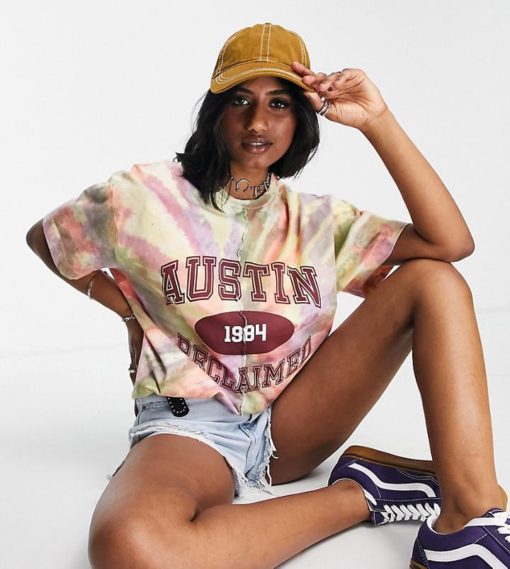 Reclaimed Vintage Inspired Tie Dye T Shirt With Varsity Logo-pink
