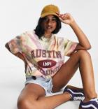 Reclaimed Vintage Inspired Tie Dye T Shirt With Varsity Logo-pink