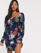 Vila Floral Square Neck Mini Dress-multi