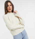 Vero Moda Tall Ribbed Sweater With Pearl Neck Detail In Cream-white