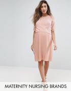 Mama. Licious Nursing Premium Double Layer Embellished Dress - Pink