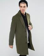 Asos Overcoat In Khaki - Green