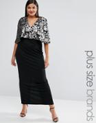 Club L Plus Maxi Dress With Brocade Sequins Cape - Black