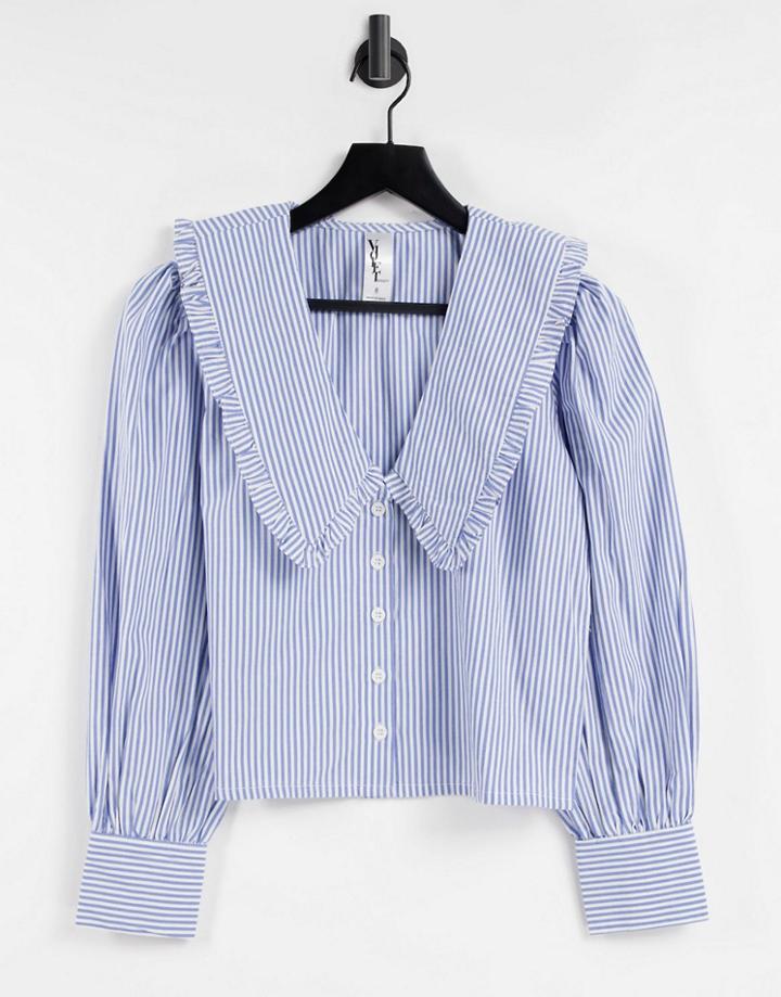 Violet Romance Peter Pan Collar Blouse In Blue Stripe-blues