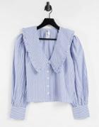 Violet Romance Peter Pan Collar Blouse In Blue Stripe-blues