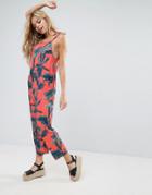 Asos Minimal Jersey Jumpsuit In Tropical Print - Multi