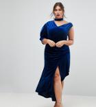 Asos Curve Red Carpet Deconstructed Velvet Midi Dress With Cut Out Neck - Blue