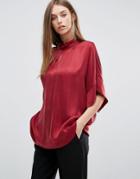 Selected Short Sleeve Loose Top - Red