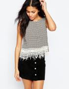 Brave Soul Printed Tank With Lace Trim