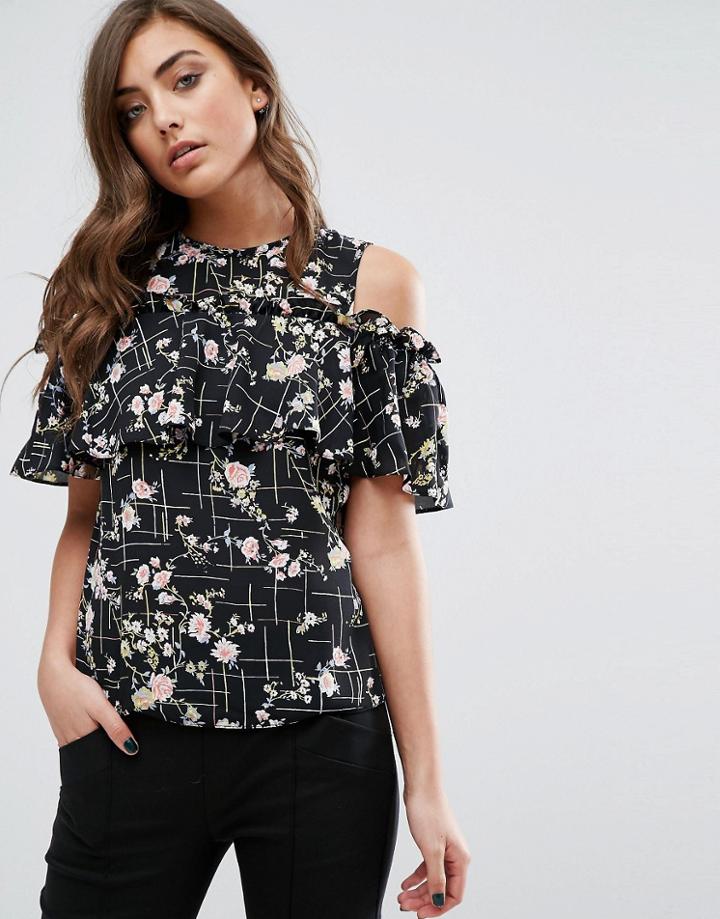 Miss Selfridge Floral Cold Shoulder Top - Multi