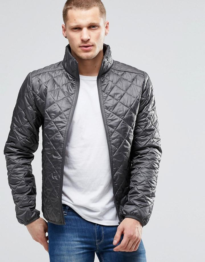 Blend Quilted Jacket Nylon Diamond Stitch In Grey - Castlerock Gray
