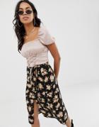 Motel Satin Bardot Top With Tie Front - Pink
