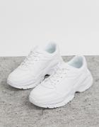 Asos Design Sneakers In White Leather Look With Chunky Sole