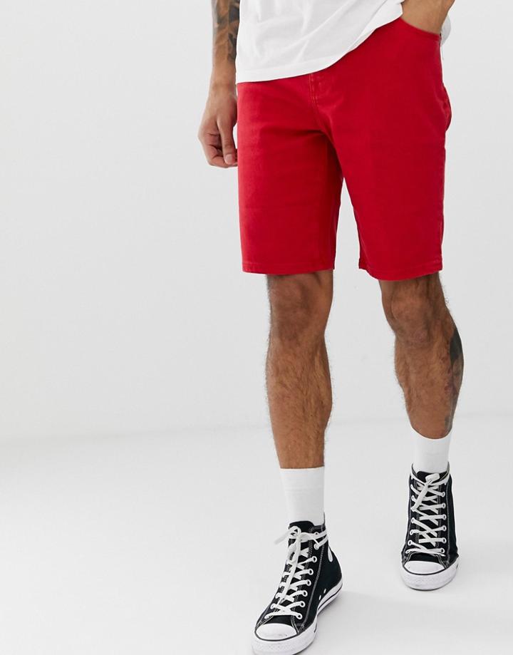 Asos Design Skinny Denim Shorts In Red