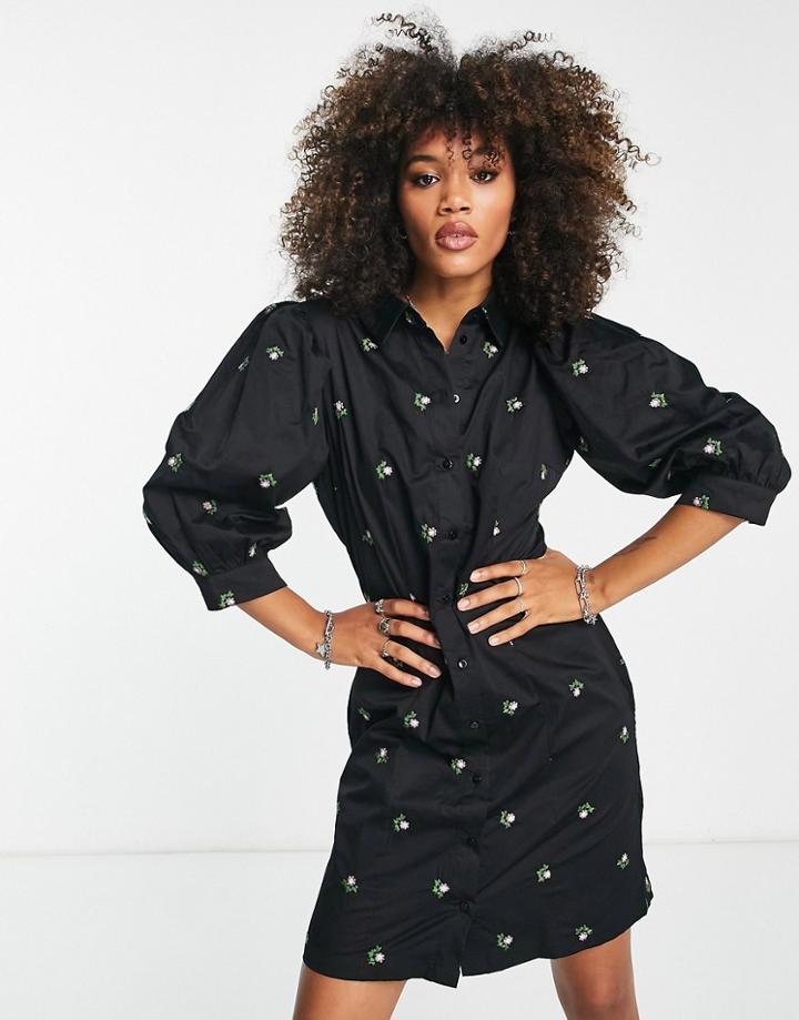 Object Emely Printed Mini Shirt Dress In Black