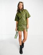 Topshop Pu Snake Print Shirt-green