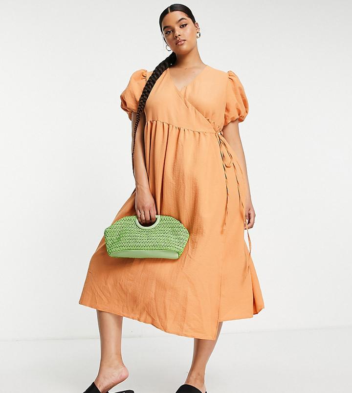 Lola May Plus Wrap Dress In Orange
