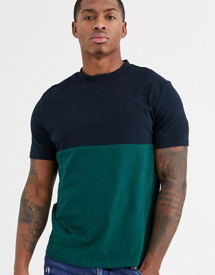 Asos Design Organic T-shirt With Contrast Yoke In Green