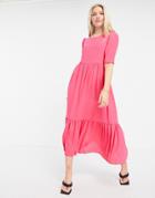 Closet Gathered Puff Sleeve Dress-pink