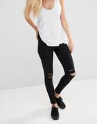 Dr Denim Lexy Mid Rise Second Skin Super Skinny Ripped Knee Jeans - Black