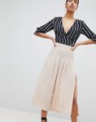 Parallel Lines Wide Leg Pleated Pants With Zip Detail - Beige
