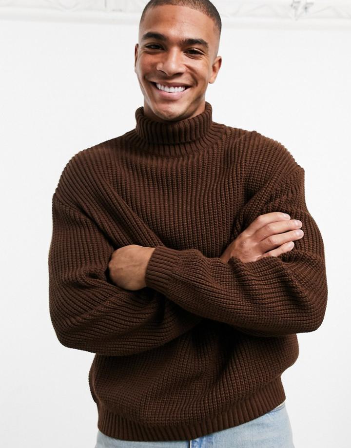 Asos Design Knit Oversized Ribbed Sweater In Brown