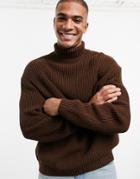 Asos Design Knit Oversized Ribbed Sweater In Brown