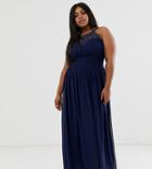 Little Mistress Plus Embellished Top Maxi Dress In Navy