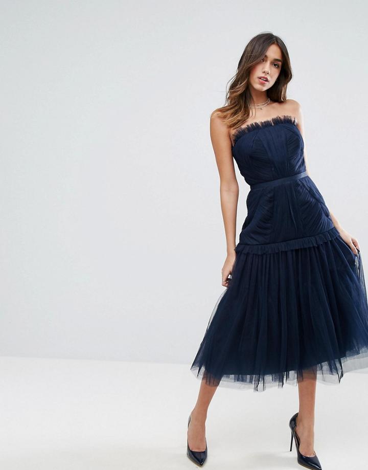 Asos Strapless Paneled Drop Waist Tulle Midi Dress - Navy