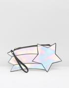 Daisy Street Holographic Shooting Star Clutch Bag - Silver