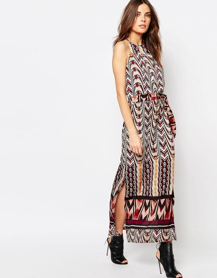 Sisley Printed Maxi Dress With Belt - 80u Multi