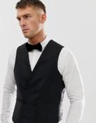 Asos Design Slim Tuxedo Suit Vest In Black 100% Wool