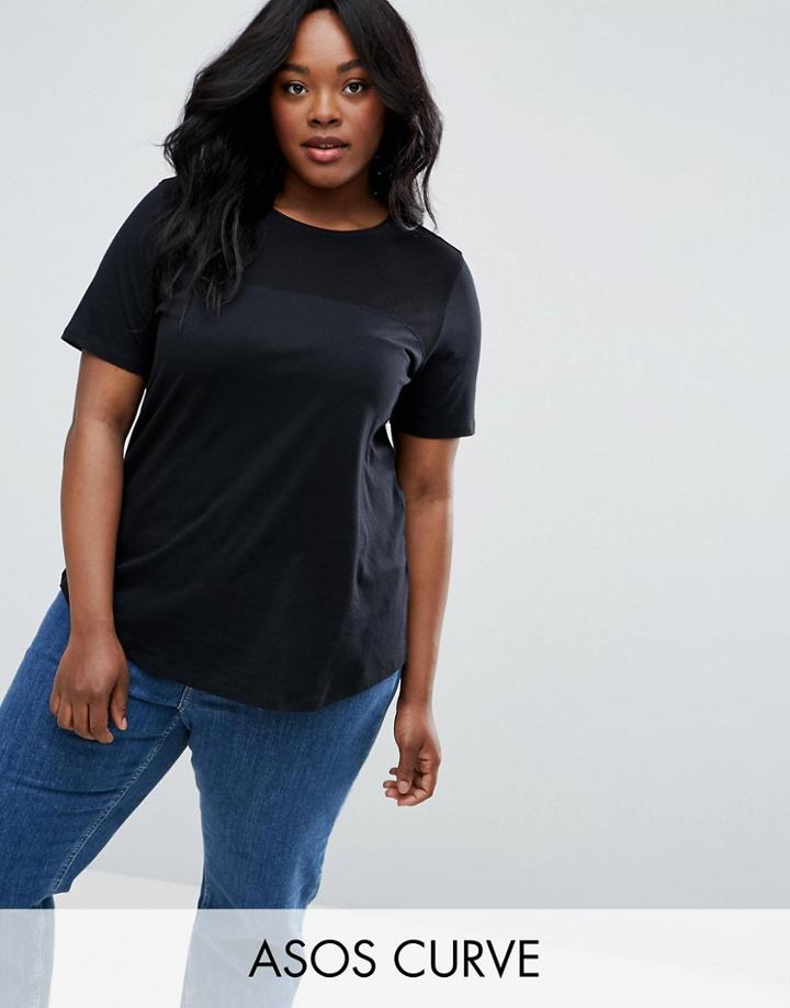 Asos Curve Contrast Ribbed Yoke Panel T-shirt - Black