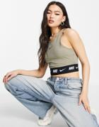 Nike Swoosh Tape Crop Top In Matte Olive-green