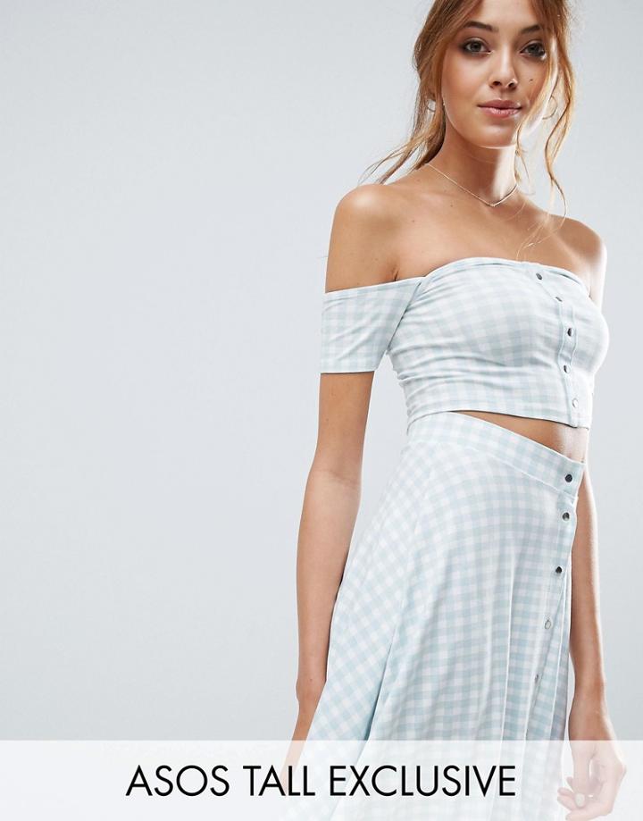 Asos Tall Button Through Gingham Crop Top Co-ord - Multi