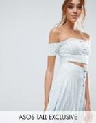 Asos Tall Button Through Gingham Crop Top Co-ord - Multi