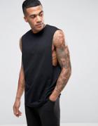 Asos Sleeveless T-shirt With Dropped Armhole In Black - Black