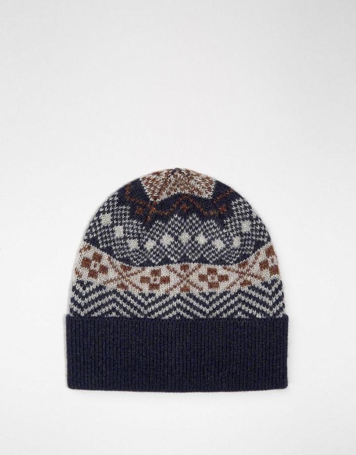 Selected Homme Beanie In Fair Isle - Navy