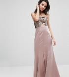 True Decadence Petite Bandeau Maxi Dress With Cutout Bodice And Train Detail - Gold