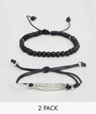 Asos Bracelet Pack In Black With Beads And Feather - Black