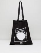 Asos Tote Bag In Black With Photographic Print - Cream