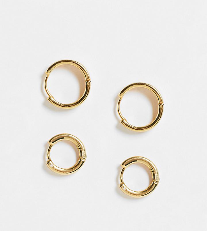 Asos Design 2 Pack 9mm & 12mm Chunky Hoop Earrings In 14k Gold Plate
