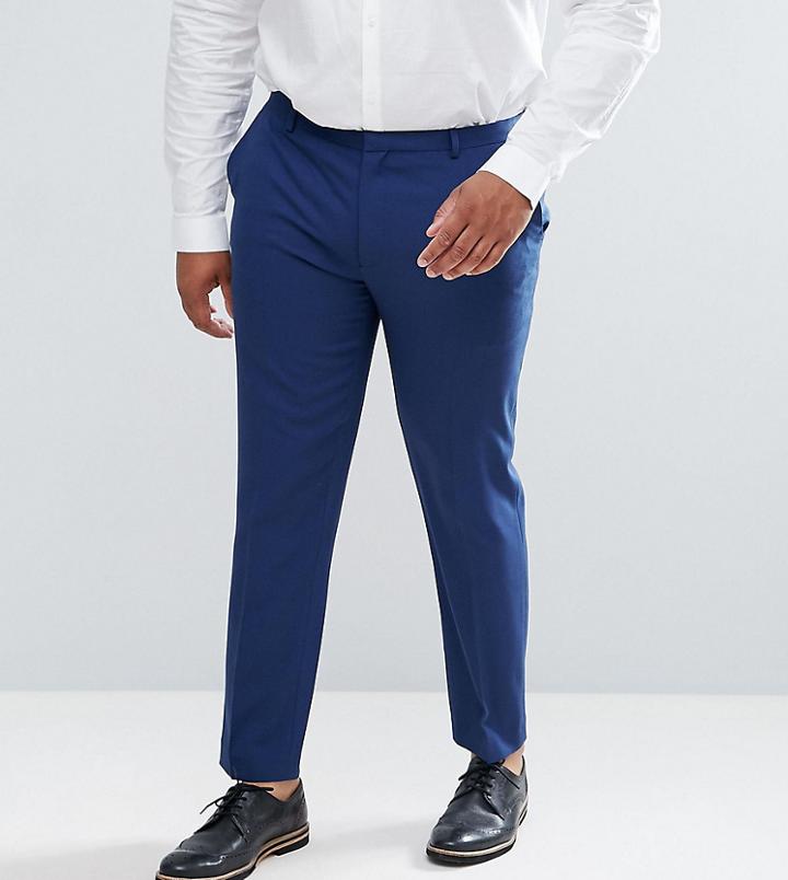 Asos Plus Wedding Skinny Suit Pants In Navy Cross Hatch - Navy