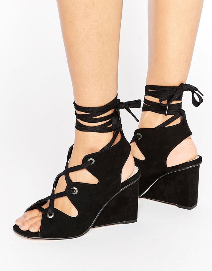 Asos Taste Lace Up Wedge Sandals - Black